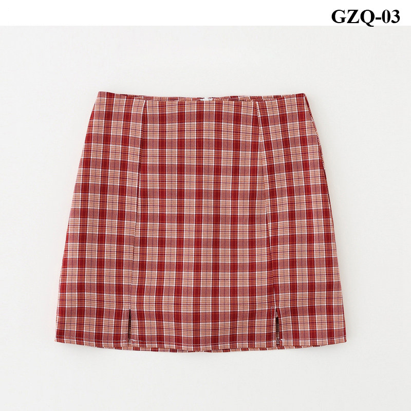 格子包臀裙 红色GZQ-03